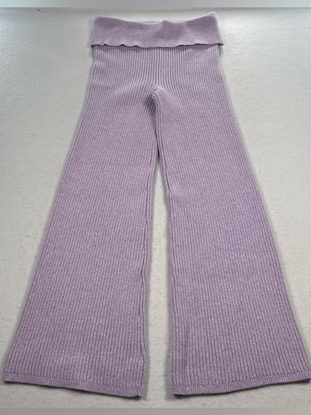 Aerie Late Night Sweater Pants Womens XL Lavender Lounge Ribbed Fold Over Waist